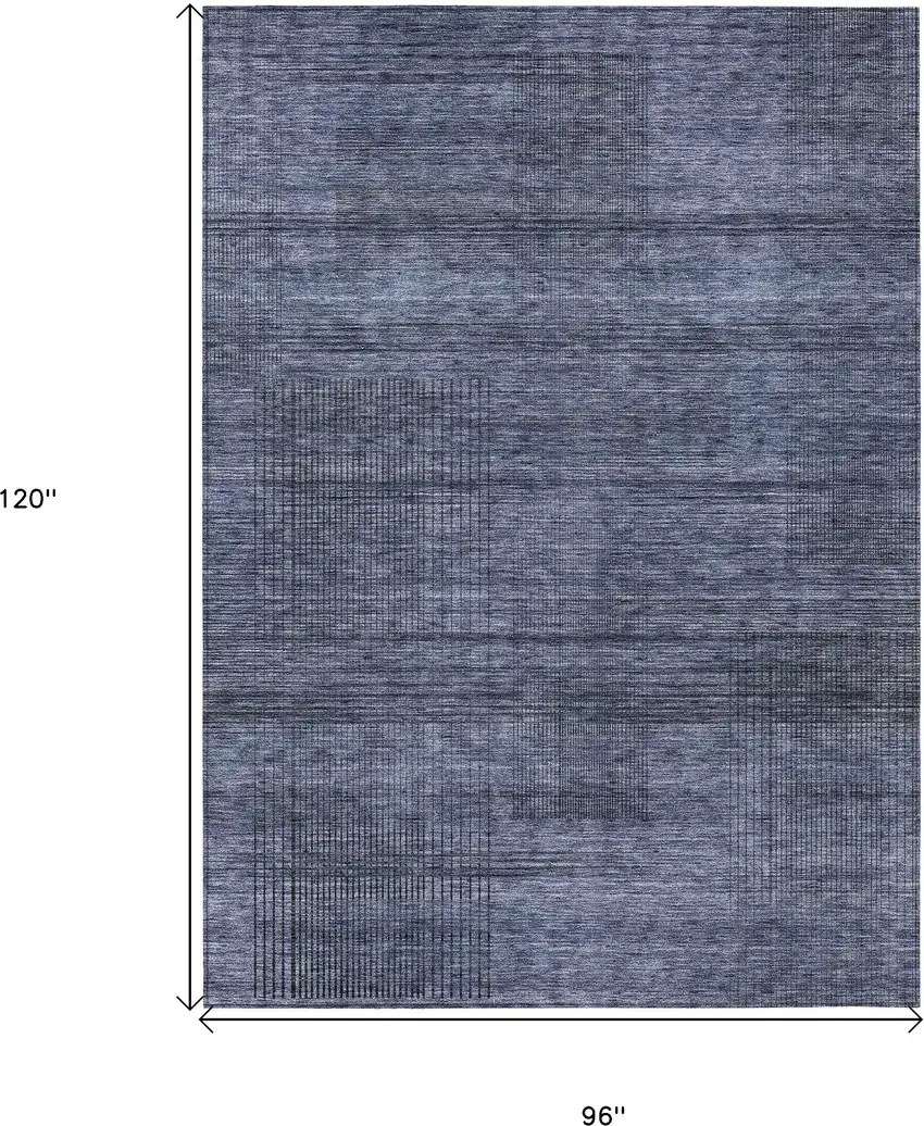 Navy Blue And Gray Striped Washable Indoor Outdoor Area Rug Photo 3
