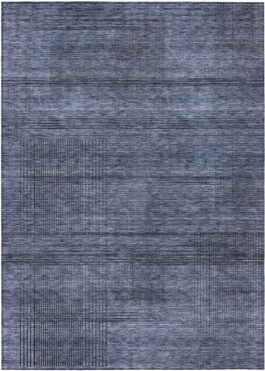 Navy Blue And Gray Striped Washable Indoor Outdoor Area Rug Photo 2