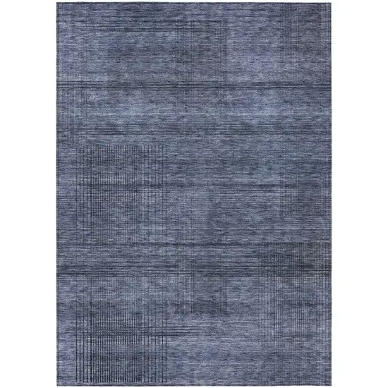 Navy Blue And Gray Striped Washable Indoor Outdoor Area Rug Photo 2