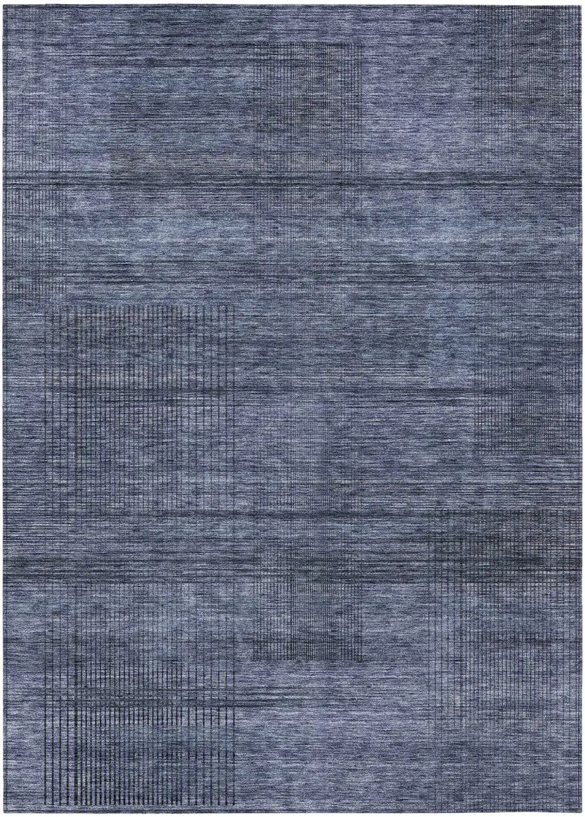 Navy Blue And Gray Striped Washable Indoor Outdoor Area Rug Photo 2