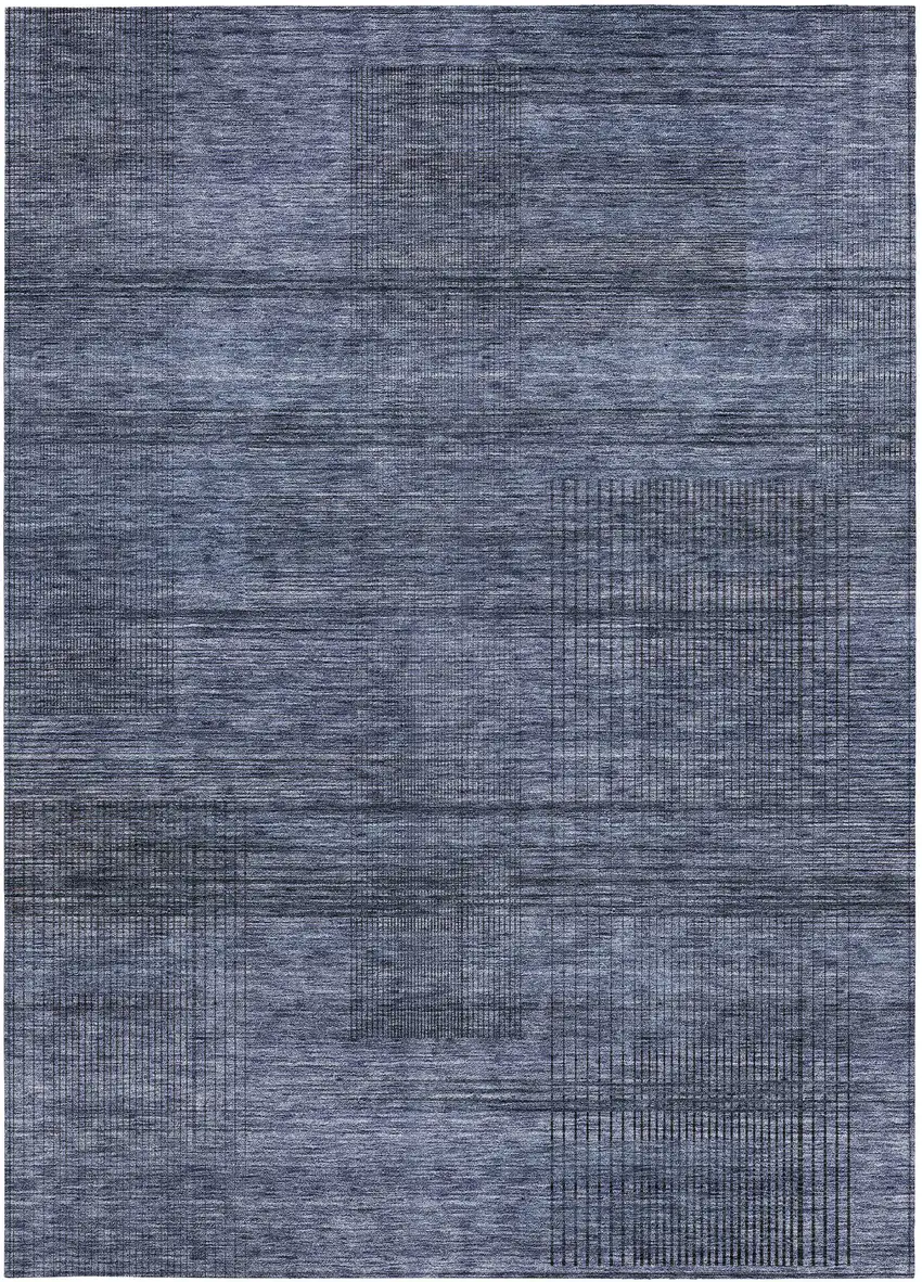 Navy Blue And Gray Striped Washable Indoor Outdoor Area Rug Photo 6