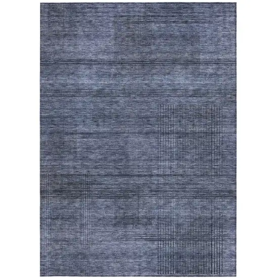 Navy Blue And Gray Striped Washable Indoor Outdoor Area Rug Photo 6