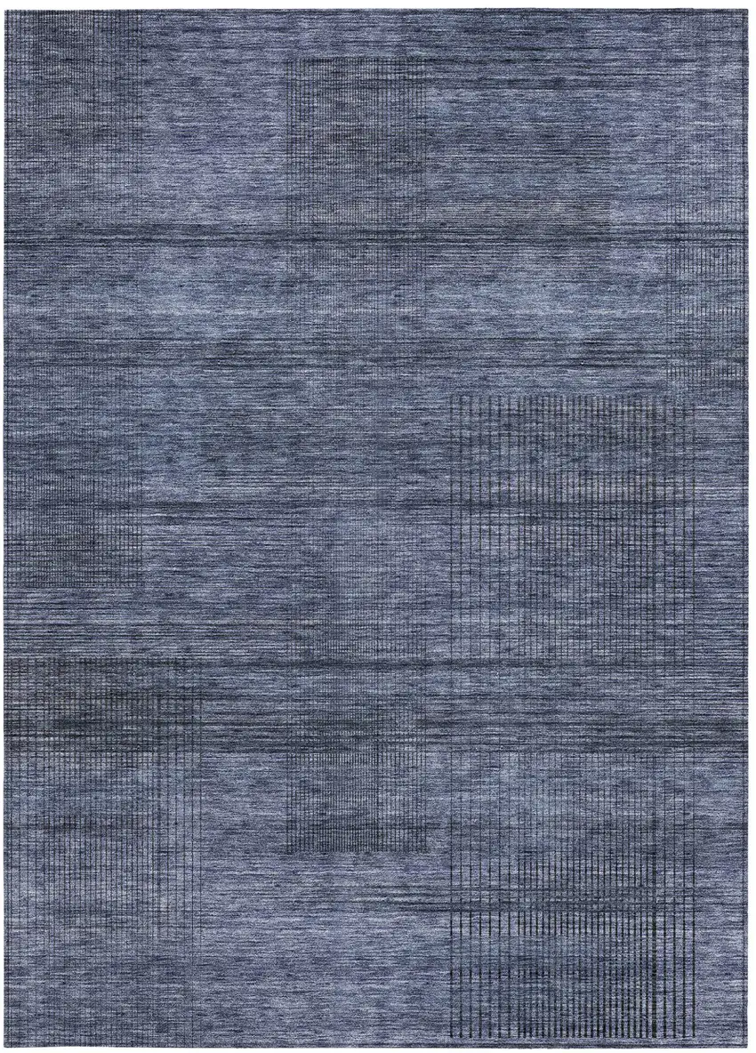 Navy Blue And Gray Striped Washable Indoor Outdoor Area Rug Photo 6
