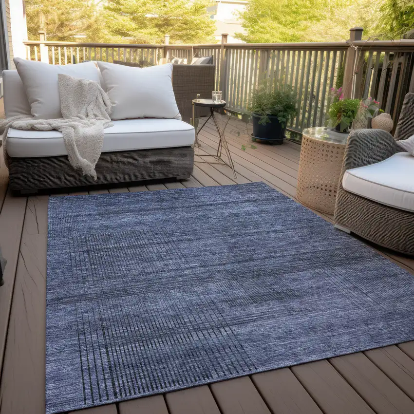 Navy Blue And Gray Striped Washable Indoor Outdoor Area Rug Photo 9