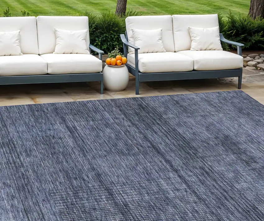 Navy Blue And Gray Striped Washable Indoor Outdoor Area Rug Photo 1