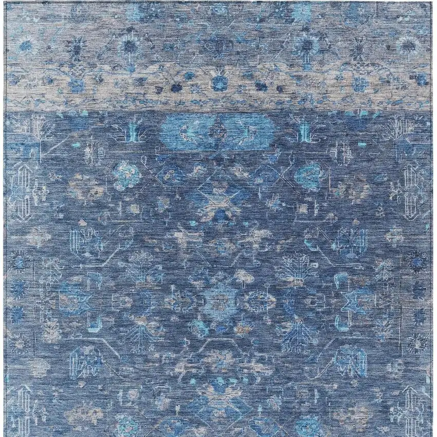 Navy Blue And Gray Tribal Washable Indoor Outdoor Area Rug Photo 4