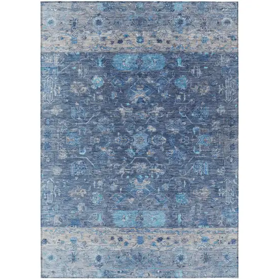 Navy Blue And Gray Tribal Washable Indoor Outdoor Area Rug Photo 2