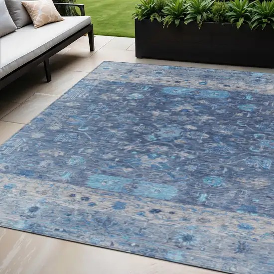 Navy Blue And Gray Tribal Washable Indoor Outdoor Area Rug Photo 1