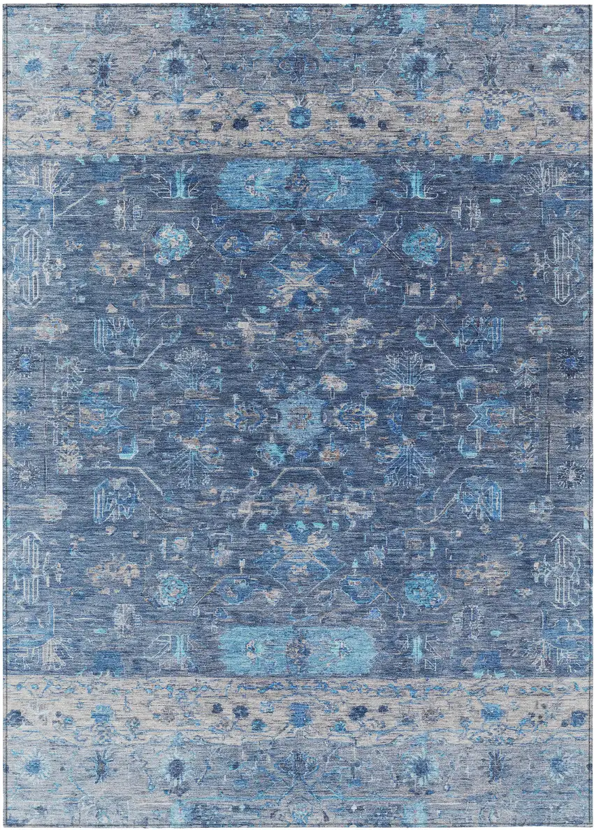 Navy Blue And Gray Tribal Washable Indoor Outdoor Area Rug Photo 2