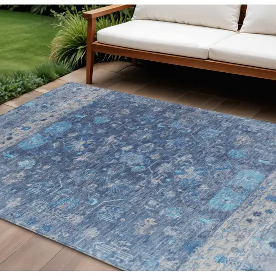 Navy Blue And Gray Tribal Washable Indoor Outdoor Area Rug Photo 1