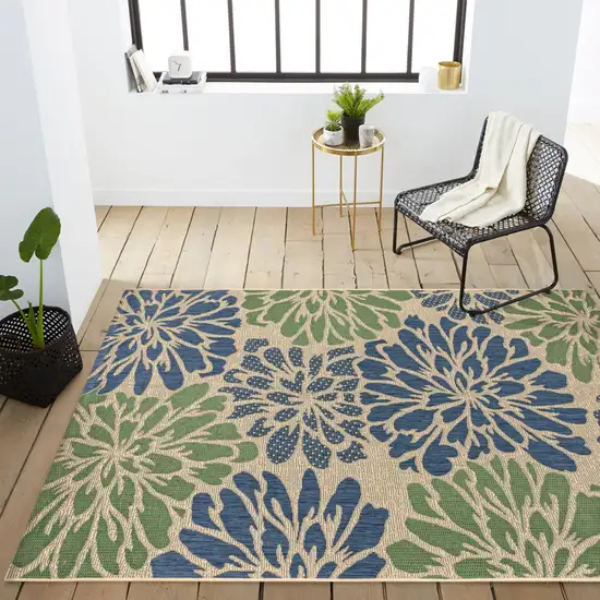 Navy Blue And Green Floral Indoor Outdoor Area Rug Photo 9