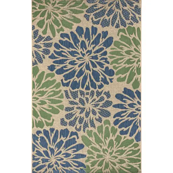 Navy Blue And Green Floral Indoor Outdoor Area Rug Photo 1