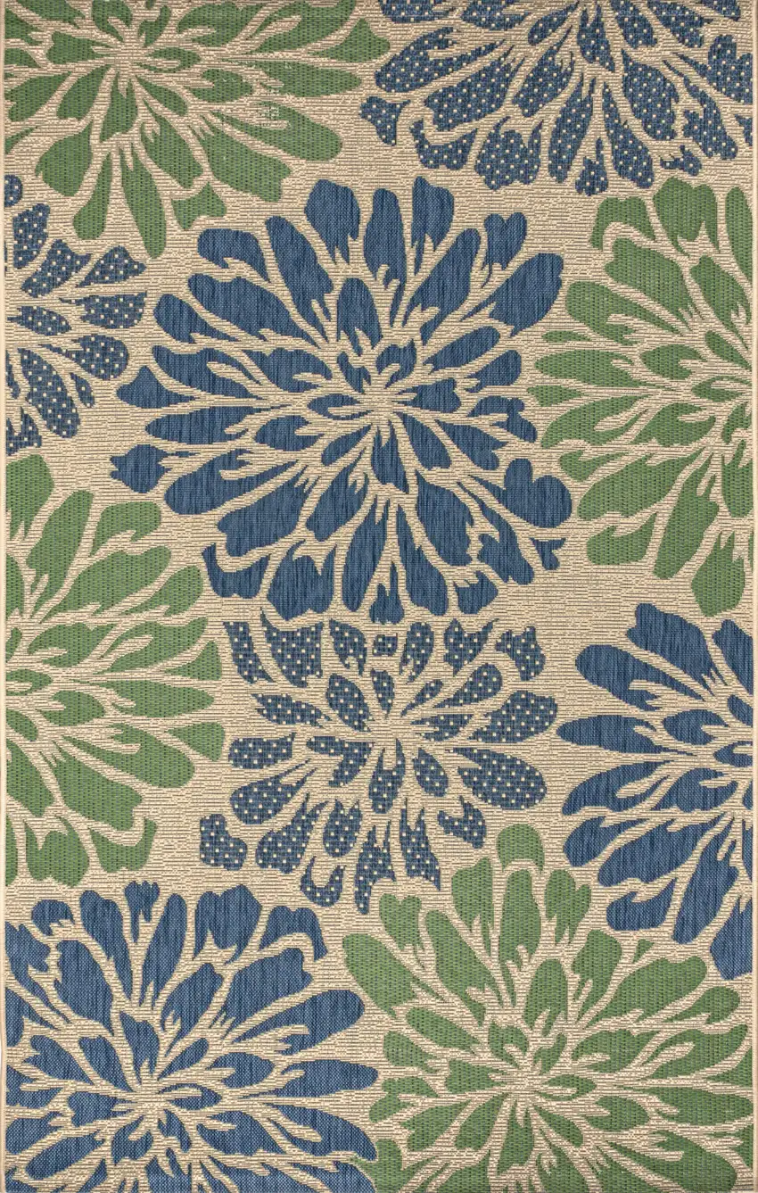 Navy Blue And Green Floral Indoor Outdoor Area Rug Photo 1
