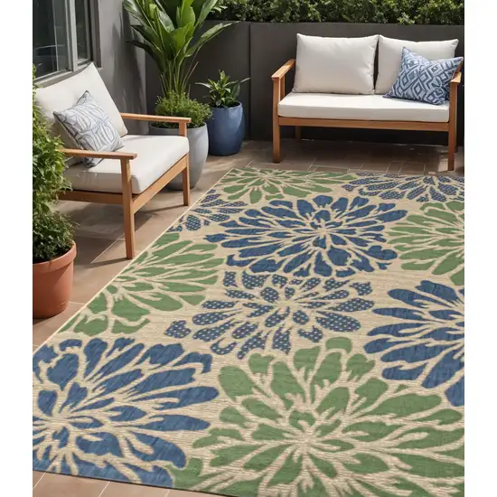 Navy Blue And Green Floral Indoor Outdoor Area Rug Photo 1