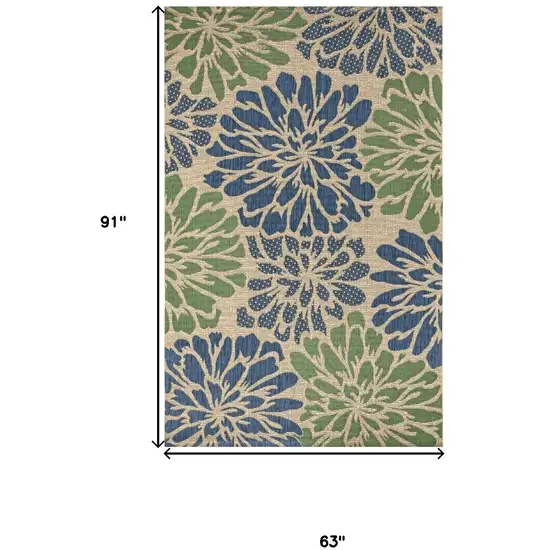 Navy Blue And Green Floral Indoor Outdoor Area Rug Photo 3