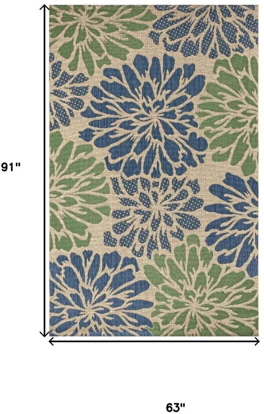 Navy Blue And Green Floral Indoor Outdoor Area Rug Photo 3