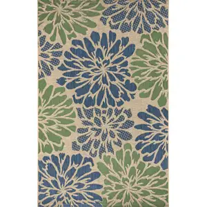 Photo of Navy Blue And Green Floral Indoor Outdoor Area Rug