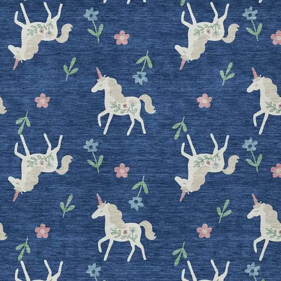 Navy Blue And Green Floral Washable Indoor Outdoor Area Rug Photo 5