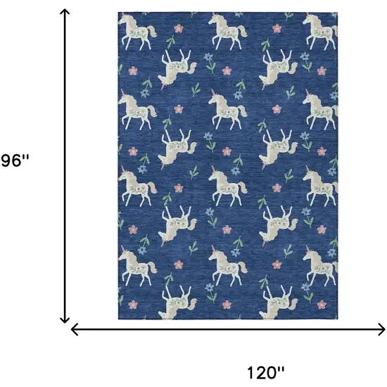 Navy Blue And Green Floral Washable Indoor Outdoor Area Rug Photo 9