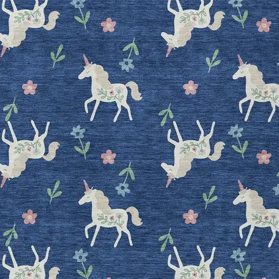 Navy Blue And Green Floral Washable Indoor Outdoor Area Rug Photo 5