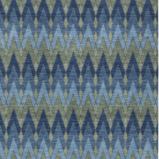 Navy Blue And Green Geometric Washable Indoor Outdoor Area Rug Photo 3