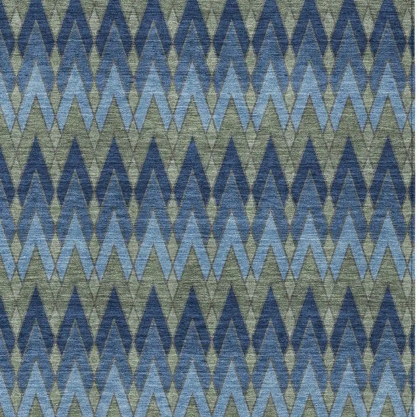 Navy Blue And Green Geometric Washable Indoor Outdoor Area Rug Photo 3