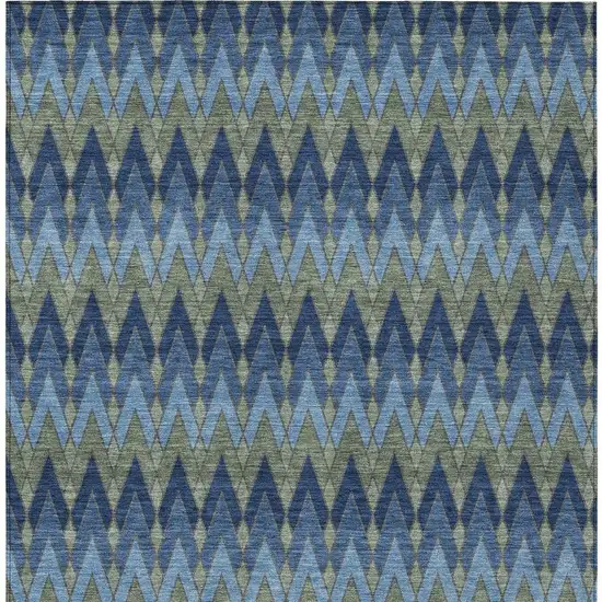 Navy Blue And Green Geometric Washable Indoor Outdoor Area Rug Photo 4