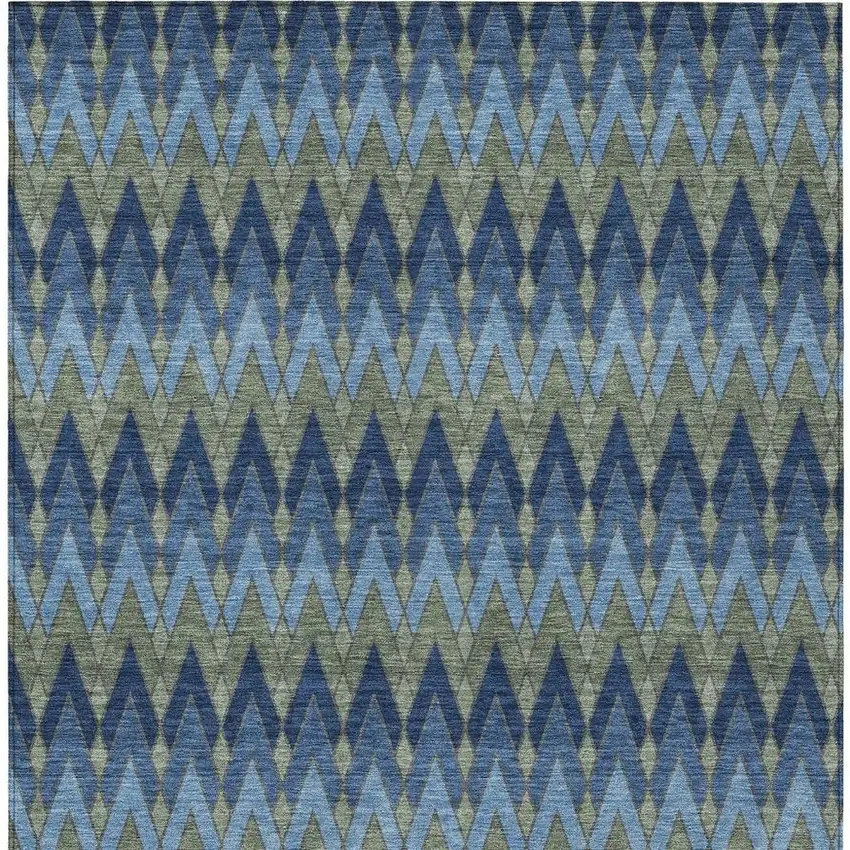 Navy Blue And Green Geometric Washable Indoor Outdoor Area Rug Photo 4