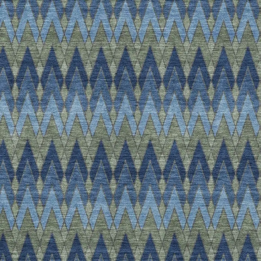 Navy Blue And Green Geometric Washable Indoor Outdoor Area Rug Photo 3
