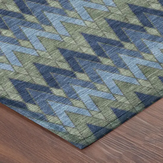 Navy Blue And Green Geometric Washable Indoor Outdoor Area Rug Photo 5