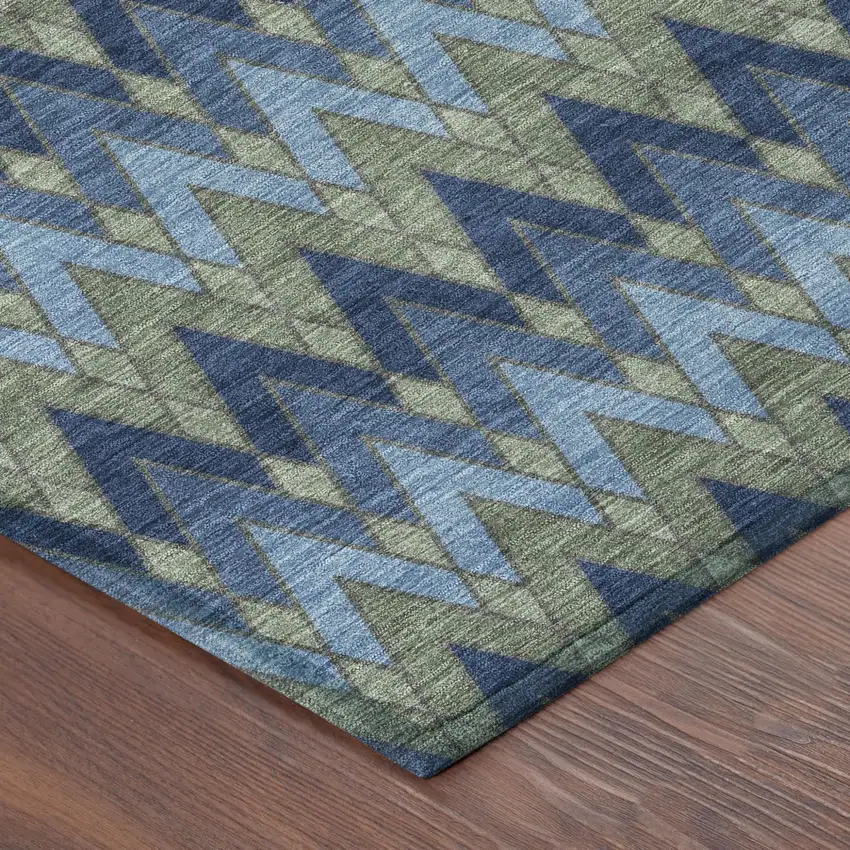 Navy Blue And Green Geometric Washable Indoor Outdoor Area Rug Photo 5