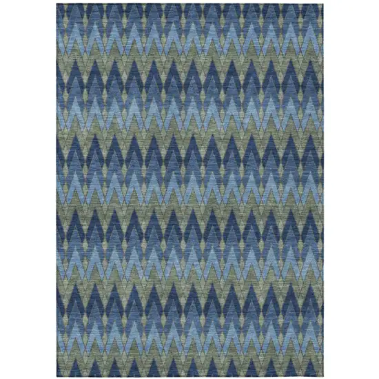 Navy Blue And Green Geometric Washable Indoor Outdoor Area Rug Photo 2