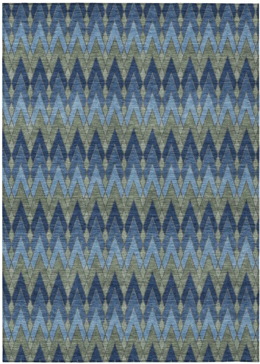 Navy Blue And Green Geometric Washable Indoor Outdoor Area Rug Photo 2