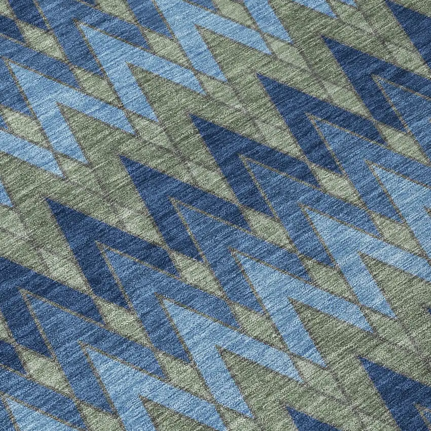 Navy Blue And Green Geometric Washable Indoor Outdoor Area Rug Photo 6