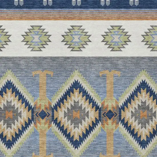 Navy Blue And Green Southwestern Washable Indoor Outdoor Area Rug Photo 2