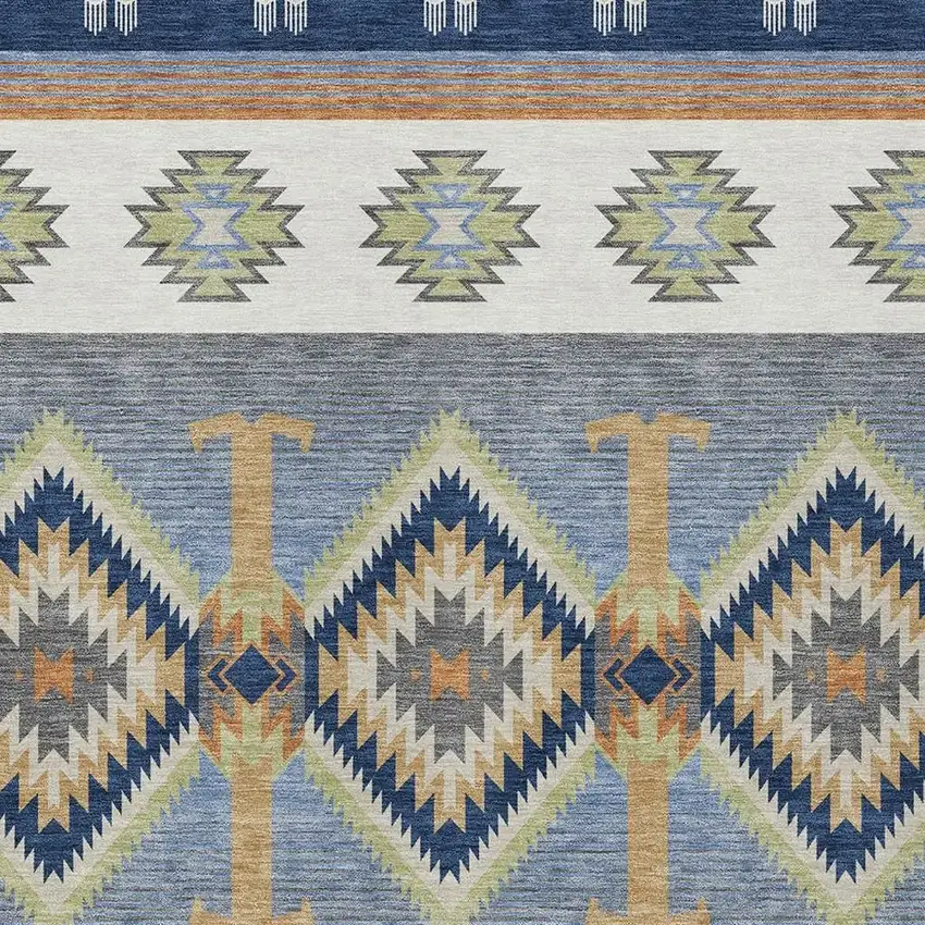 Navy Blue And Green Southwestern Washable Indoor Outdoor Area Rug Photo 2