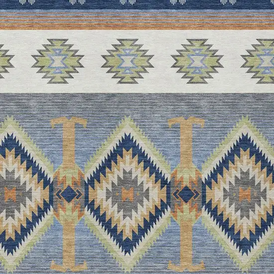 Navy Blue And Green Southwestern Washable Indoor Outdoor Area Rug Photo 2