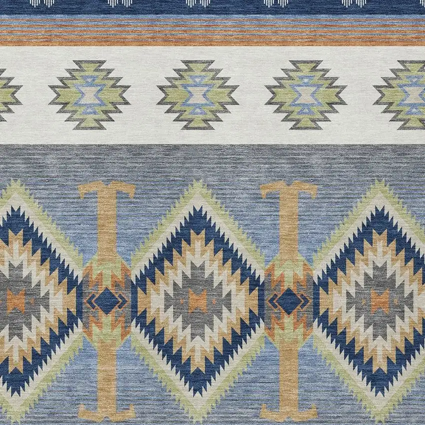 Navy Blue And Green Southwestern Washable Indoor Outdoor Area Rug Photo 2