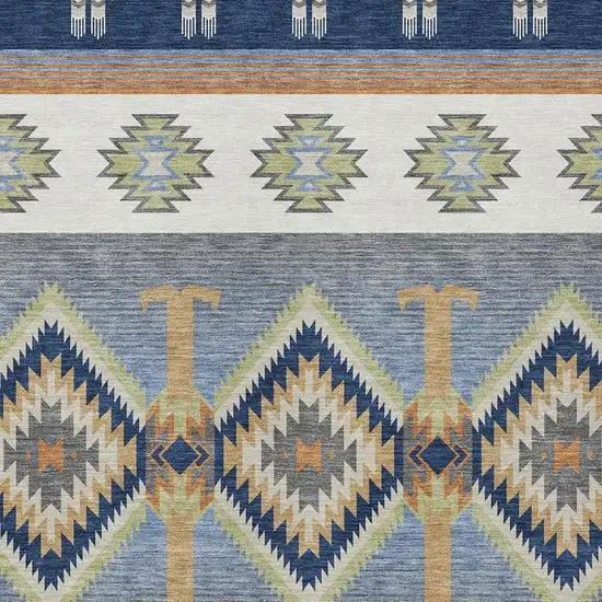 Navy Blue And Green Southwestern Washable Indoor Outdoor Area Rug Photo 2