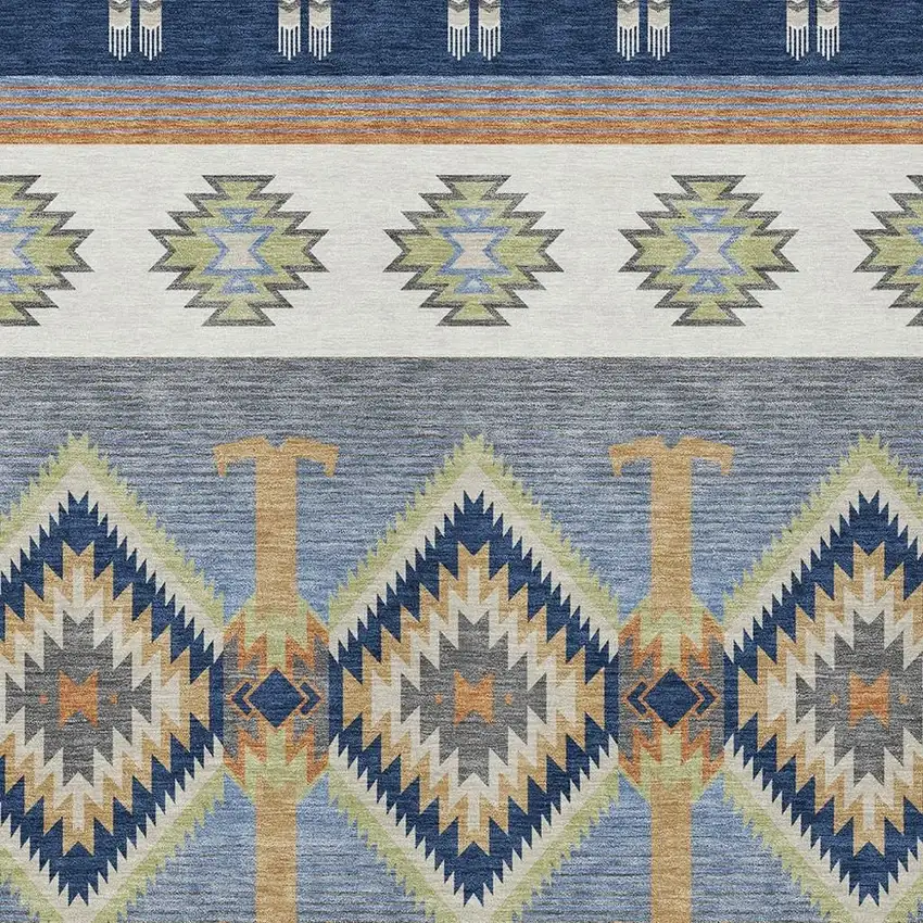 Navy Blue And Green Southwestern Washable Indoor Outdoor Area Rug Photo 2