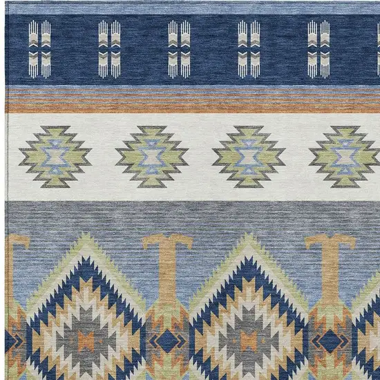 Navy Blue And Green Southwestern Washable Indoor Outdoor Area Rug Photo 2