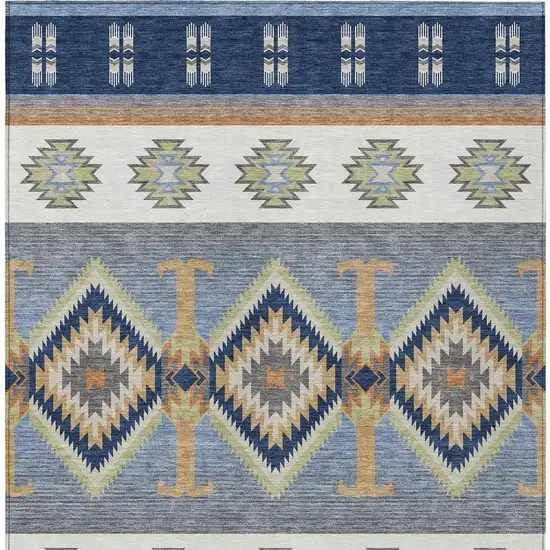 Navy Blue And Green Southwestern Washable Indoor Outdoor Area Rug Photo 3