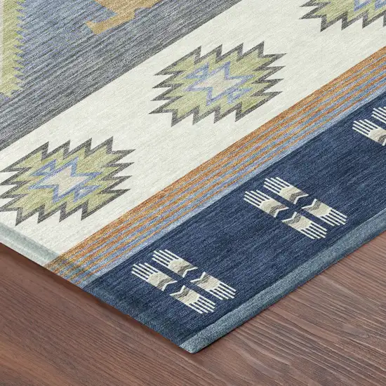 Navy Blue And Green Southwestern Washable Indoor Outdoor Area Rug Photo 8