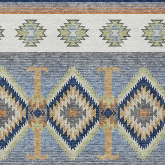 Navy Blue And Green Southwestern Washable Indoor Outdoor Area Rug Photo 2