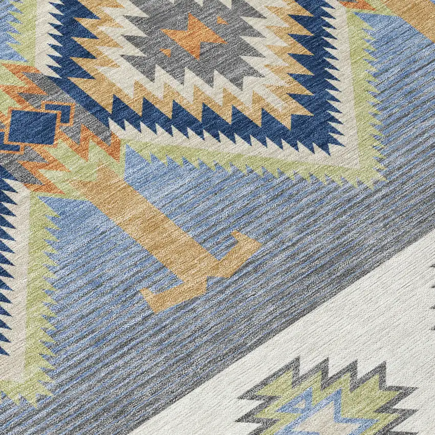 Navy Blue And Green Southwestern Washable Indoor Outdoor Area Rug Photo 9