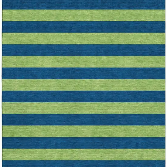 Navy Blue And Green Striped Washable Area Rug With UV Protection Photo 4