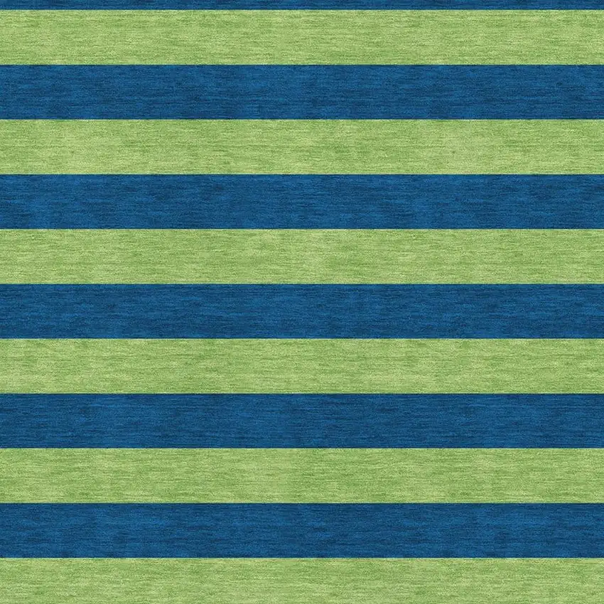 Navy Blue And Green Striped Washable Area Rug With UV Protection Photo 3