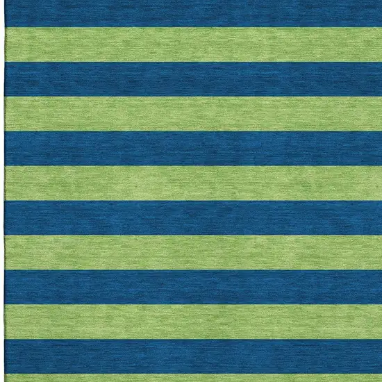 Navy Blue And Green Striped Washable Area Rug With UV Protection Photo 7