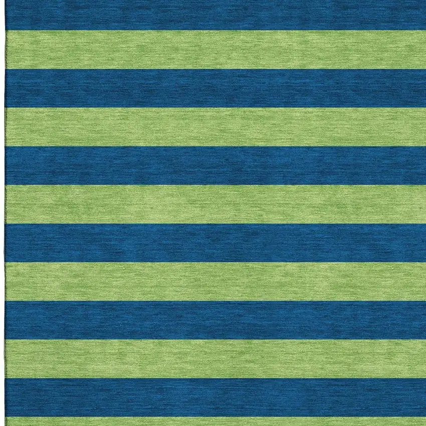 Navy Blue And Green Striped Washable Area Rug With UV Protection Photo 7