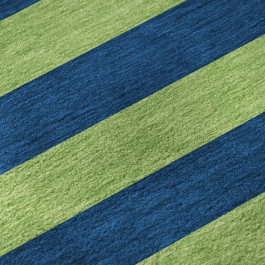 Navy Blue And Green Striped Washable Area Rug With UV Protection Photo 3